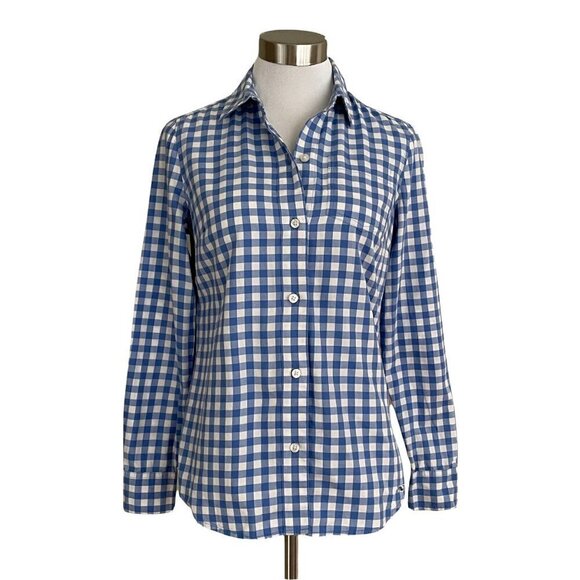 Vineyard Vines Women's Gingham Flannel Shirt Sz 00 Blue White Preppy Button Down - Picture 1 of 3